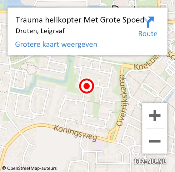 Locatie op kaart van de 112 melding: Trauma helikopter Met Grote Spoed Naar Druten, Leigraaf op 11 maart 2024 06:29