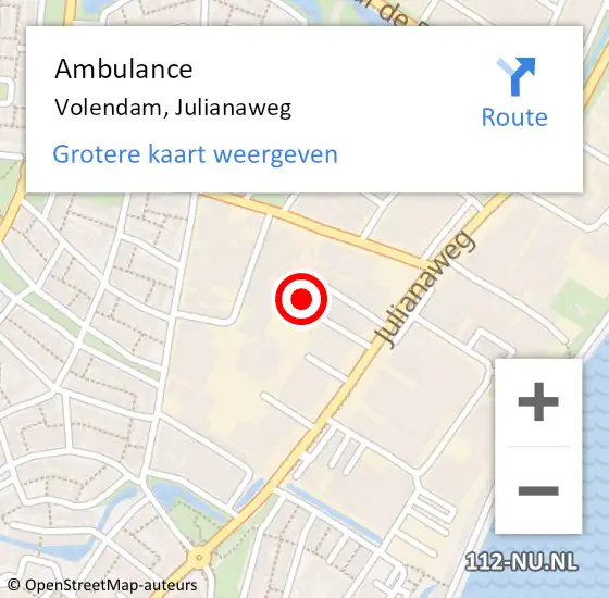Locatie op kaart van de 112 melding: Ambulance Volendam, Julianaweg op 11 maart 2024 07:12