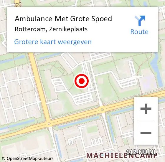 Locatie op kaart van de 112 melding: Ambulance Met Grote Spoed Naar Rotterdam, Zernikeplaats op 11 maart 2024 08:14