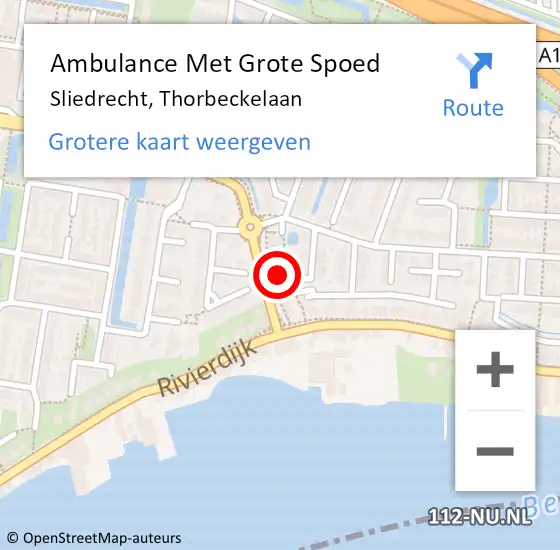 Locatie op kaart van de 112 melding: Ambulance Met Grote Spoed Naar Sliedrecht, Thorbeckelaan op 11 maart 2024 08:50
