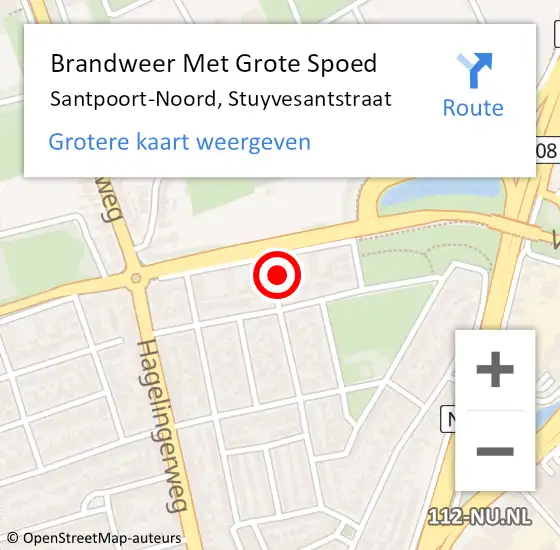 Locatie op kaart van de 112 melding: Brandweer Met Grote Spoed Naar Santpoort-Noord, Stuyvesantstraat op 11 maart 2024 08:55