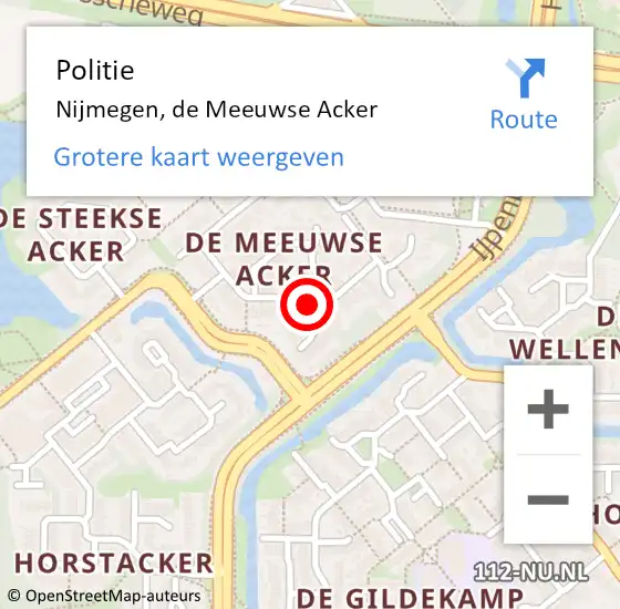Locatie op kaart van de 112 melding: Politie Nijmegen, de Meeuwse Acker op 11 maart 2024 08:57