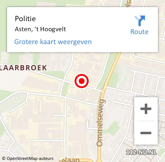 Locatie op kaart van de 112 melding: Politie Asten, 't Hoogvelt op 11 maart 2024 09:39