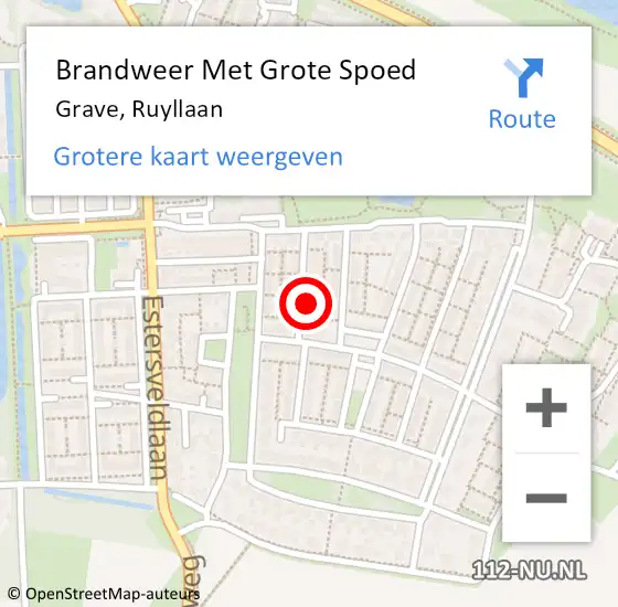 Locatie op kaart van de 112 melding: Brandweer Met Grote Spoed Naar Grave, Ruyllaan op 11 maart 2024 09:41