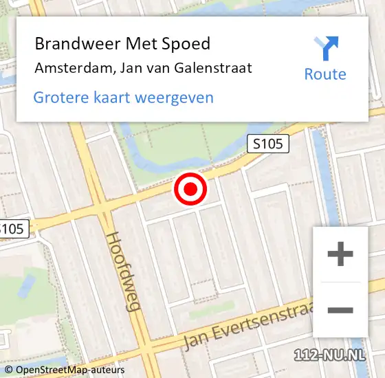 Locatie op kaart van de 112 melding: Brandweer Met Spoed Naar Amsterdam, Jan van Galenstraat op 11 maart 2024 09:45