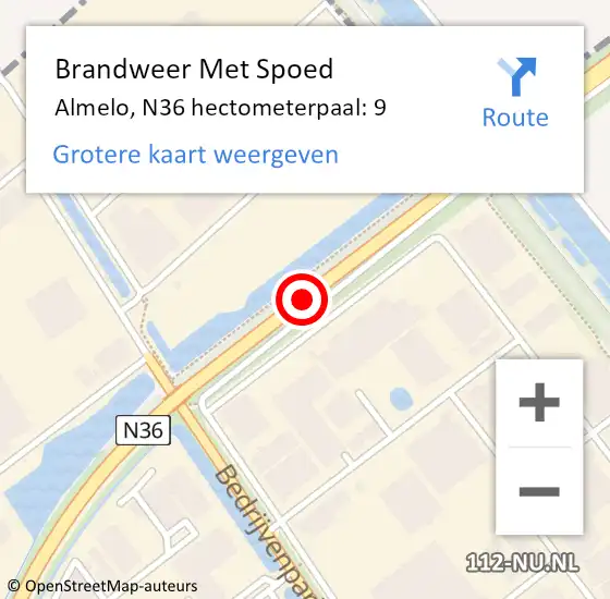 Locatie op kaart van de 112 melding: Brandweer Met Spoed Naar Almelo, N36 hectometerpaal: 9 op 11 maart 2024 09:59