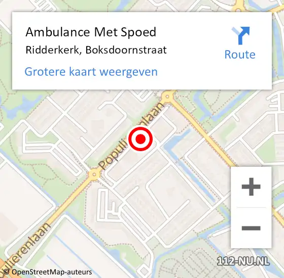Locatie op kaart van de 112 melding: Ambulance Met Spoed Naar Ridderkerk, Boksdoornstraat op 11 maart 2024 10:20