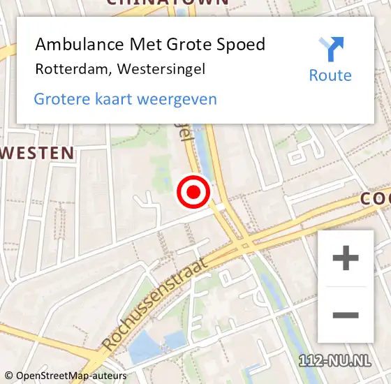 Locatie op kaart van de 112 melding: Ambulance Met Grote Spoed Naar Rotterdam, Westersingel op 11 maart 2024 10:29