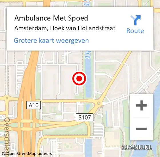 Locatie op kaart van de 112 melding: Ambulance Met Spoed Naar Amsterdam, Hoek van Hollandstraat op 11 maart 2024 10:29