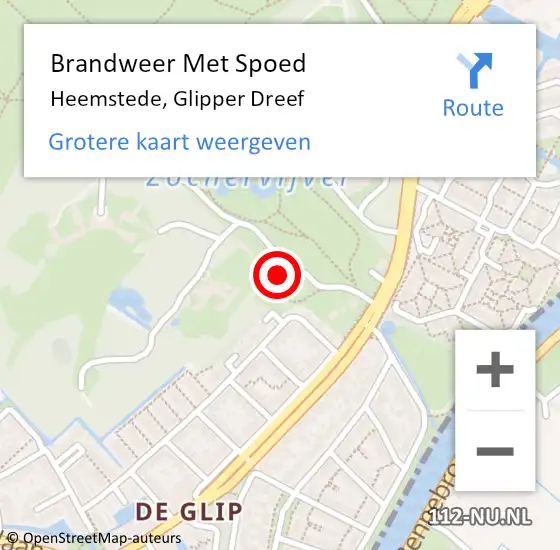 Locatie op kaart van de 112 melding: Brandweer Met Spoed Naar Heemstede, Glipper Dreef op 11 maart 2024 10:40