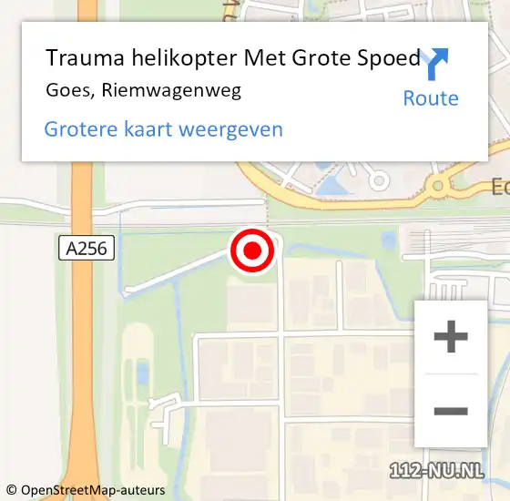 Locatie op kaart van de 112 melding: Trauma helikopter Met Grote Spoed Naar Goes, Riemwagenweg op 11 maart 2024 10:52