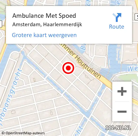 Locatie op kaart van de 112 melding: Ambulance Met Spoed Naar Amsterdam, Haarlemmerdijk op 11 maart 2024 11:27