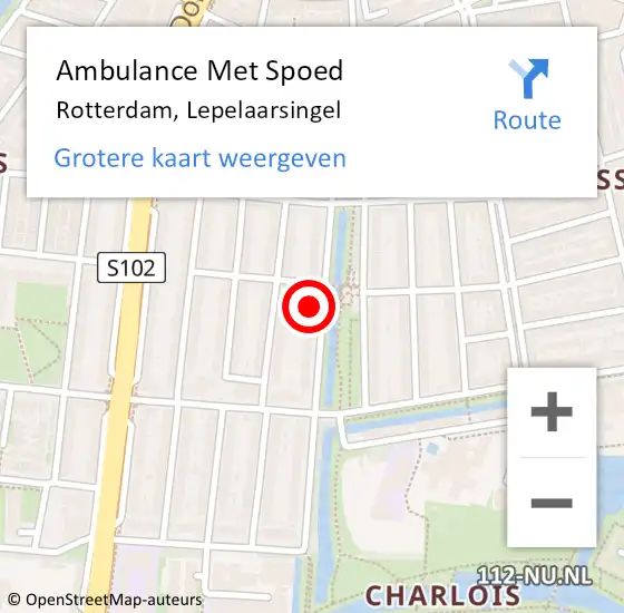 Locatie op kaart van de 112 melding: Ambulance Met Spoed Naar Rotterdam, Lepelaarsingel op 11 maart 2024 11:38