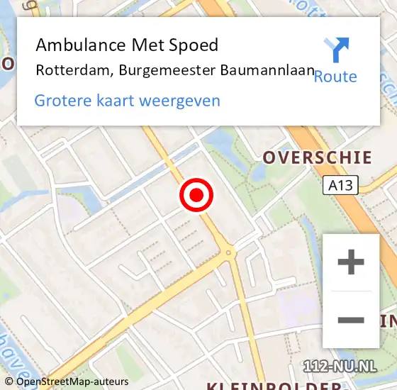 Locatie op kaart van de 112 melding: Ambulance Met Spoed Naar Rotterdam, Burgemeester Baumannlaan op 11 maart 2024 11:54