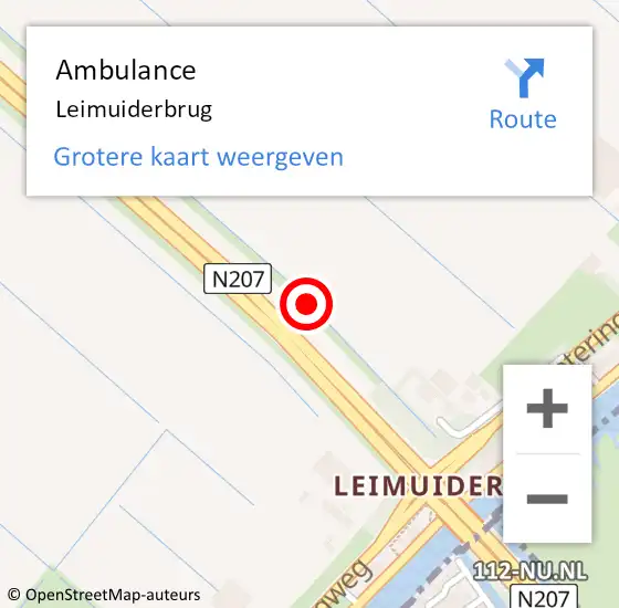 Locatie op kaart van de 112 melding: Ambulance Leimuiderbrug op 11 maart 2024 14:08