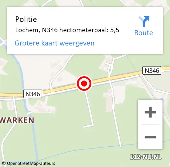 Locatie op kaart van de 112 melding: Politie Lochem, N346 hectometerpaal: 5,5 op 11 maart 2024 14:08
