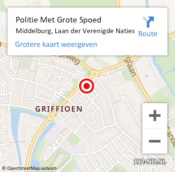 Locatie op kaart van de 112 melding: Politie Met Grote Spoed Naar Middelburg, Laan der Verenigde Naties op 11 maart 2024 14:17
