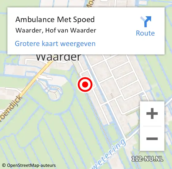 Locatie op kaart van de 112 melding: Ambulance Met Spoed Naar Waarder, Hof van Waarder op 11 maart 2024 14:29
