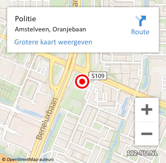 Locatie op kaart van de 112 melding: Politie Amstelveen, Oranjebaan op 11 maart 2024 14:32