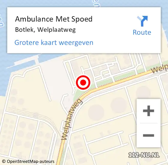 Locatie op kaart van de 112 melding: Ambulance Met Spoed Naar Botlek, Welplaatweg op 11 maart 2024 14:57