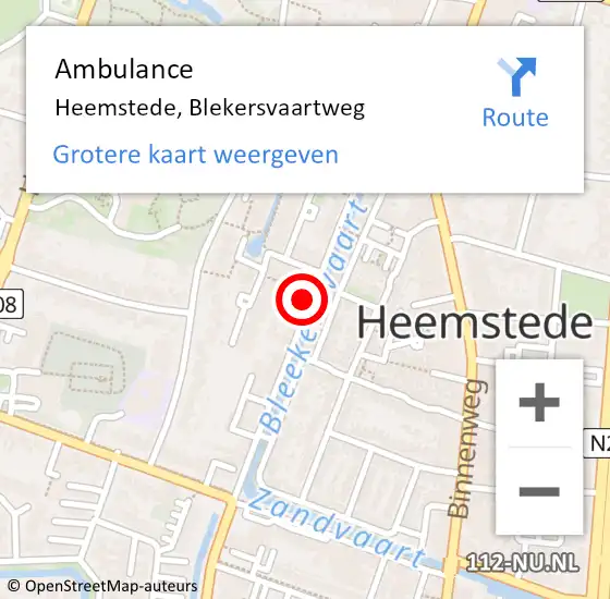 Locatie op kaart van de 112 melding: Ambulance Heemstede, Blekersvaartweg op 11 maart 2024 14:59