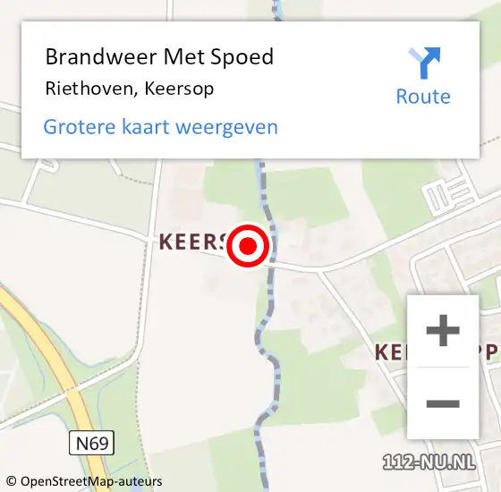 Locatie op kaart van de 112 melding: Brandweer Met Spoed Naar Riethoven, Keersop op 11 maart 2024 15:26