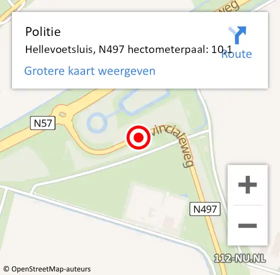Locatie op kaart van de 112 melding: Politie Hellevoetsluis, N497 hectometerpaal: 10,1 op 11 maart 2024 15:52