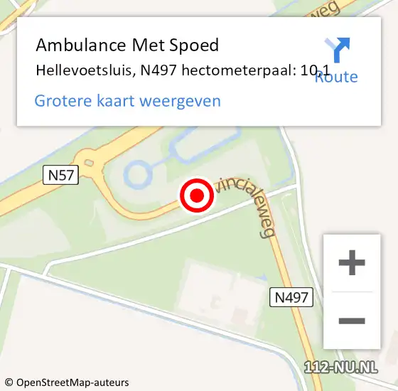 Locatie op kaart van de 112 melding: Ambulance Met Spoed Naar Hellevoetsluis, N497 hectometerpaal: 10,1 op 11 maart 2024 15:53
