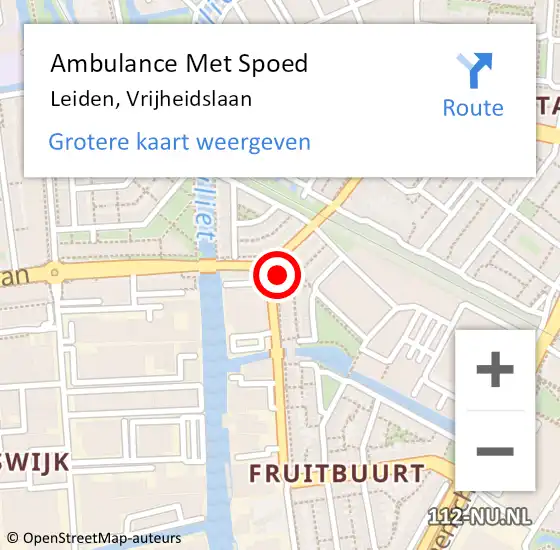 Locatie op kaart van de 112 melding: Ambulance Met Spoed Naar Leiden, Vrijheidslaan op 11 maart 2024 16:05