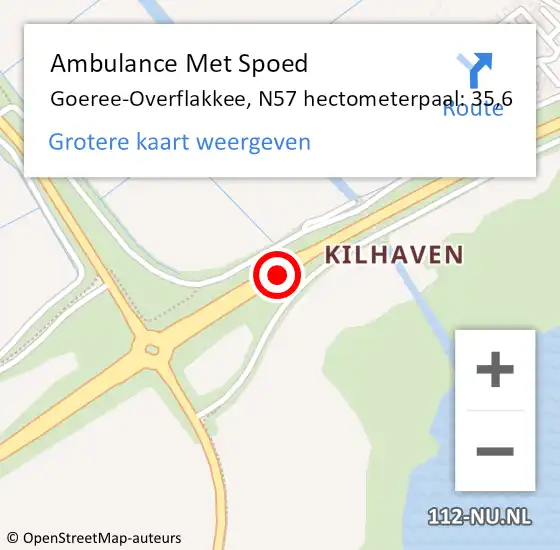 Locatie op kaart van de 112 melding: Ambulance Met Spoed Naar Goeree-Overflakkee, N57 hectometerpaal: 35,6 op 11 maart 2024 16:55