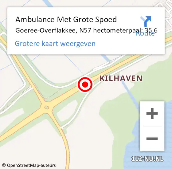 Locatie op kaart van de 112 melding: Ambulance Met Grote Spoed Naar Goeree-Overflakkee, N57 hectometerpaal: 35,6 op 11 maart 2024 16:57