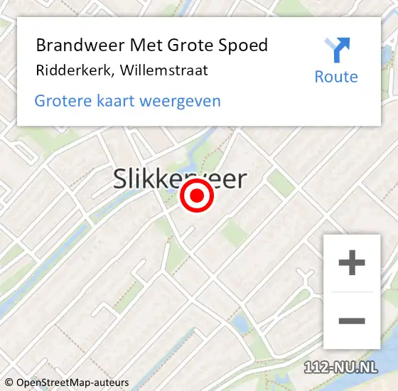 Locatie op kaart van de 112 melding: Brandweer Met Grote Spoed Naar Ridderkerk, Willemstraat op 11 maart 2024 16:57