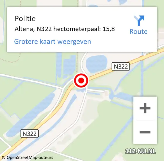 Locatie op kaart van de 112 melding: Politie Altena, N322 hectometerpaal: 15,8 op 11 maart 2024 16:57