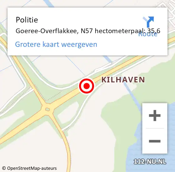 Locatie op kaart van de 112 melding: Politie Goeree-Overflakkee, N57 hectometerpaal: 35,6 op 11 maart 2024 16:58