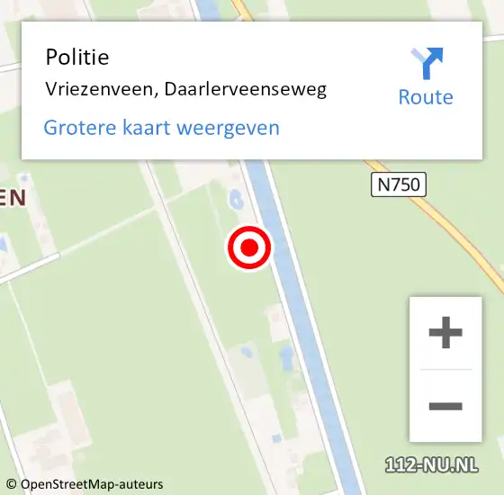Locatie op kaart van de 112 melding: Politie Vriezenveen, Daarlerveenseweg op 11 maart 2024 17:07
