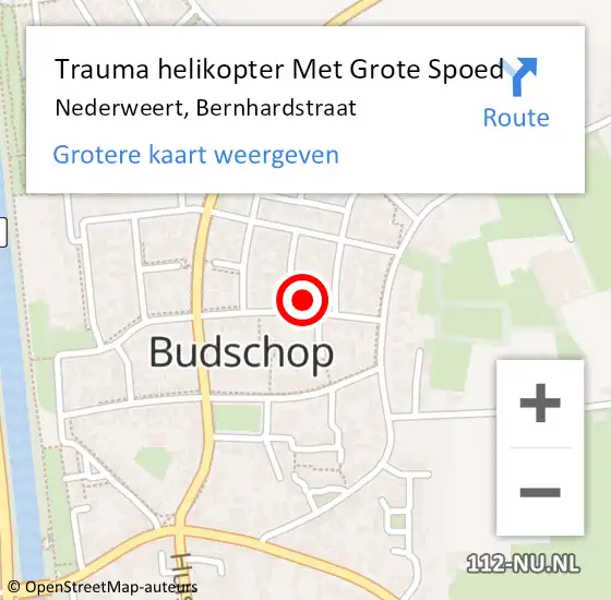 Locatie op kaart van de 112 melding: Trauma helikopter Met Grote Spoed Naar Nederweert, Bernhardstraat op 11 maart 2024 17:31