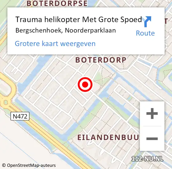 Locatie op kaart van de 112 melding: Trauma helikopter Met Grote Spoed Naar Bergschenhoek, Noorderparklaan op 11 maart 2024 17:38