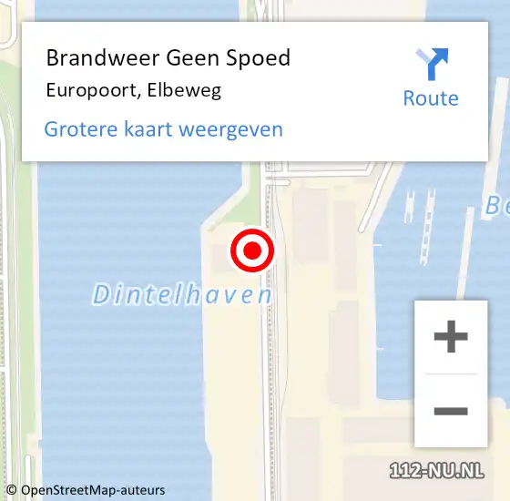 Locatie op kaart van de 112 melding: Brandweer Geen Spoed Naar Europoort, Elbeweg op 11 maart 2024 17:48
