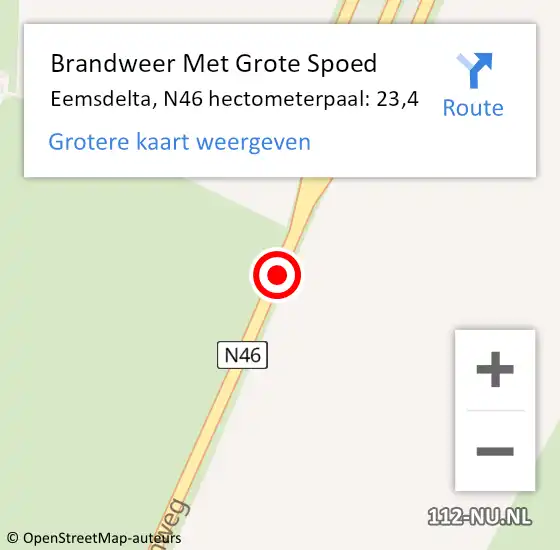 Locatie op kaart van de 112 melding: Brandweer Met Grote Spoed Naar Eemsdelta, N46 hectometerpaal: 23,4 op 11 maart 2024 18:05