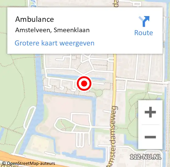 Locatie op kaart van de 112 melding: Ambulance Amstelveen, Smeenklaan op 11 maart 2024 18:08