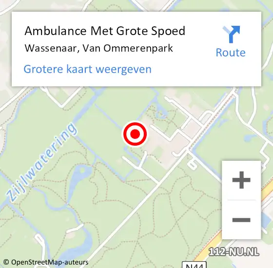 Locatie op kaart van de 112 melding: Ambulance Met Grote Spoed Naar Wassenaar, Van Ommerenpark op 11 maart 2024 19:04