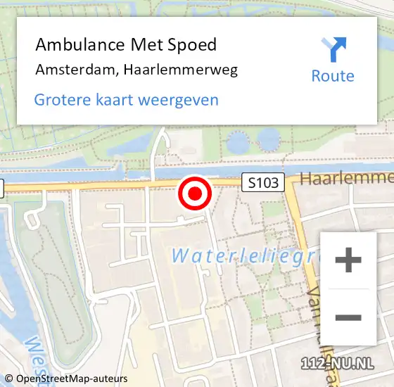 Locatie op kaart van de 112 melding: Ambulance Met Spoed Naar Amsterdam, Haarlemmerweg op 11 maart 2024 19:22