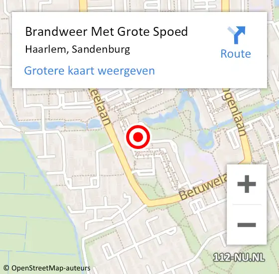 Locatie op kaart van de 112 melding: Brandweer Met Grote Spoed Naar Haarlem, Sandenburg op 11 maart 2024 19:51