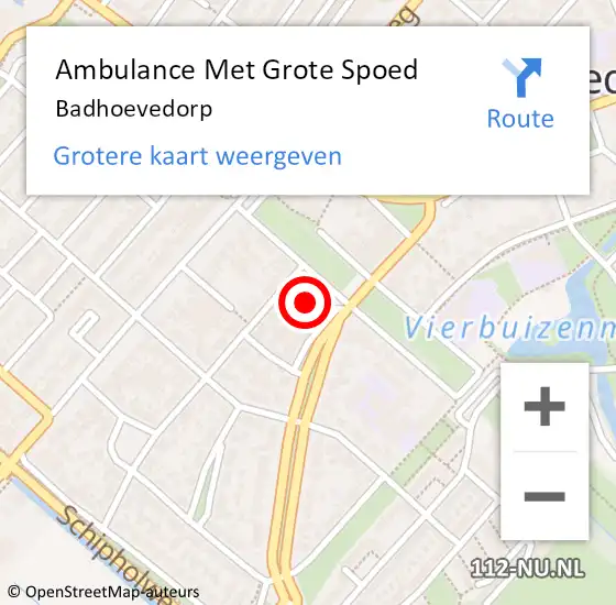 Locatie op kaart van de 112 melding: Ambulance Met Grote Spoed Naar Badhoevedorp op 11 maart 2024 21:26