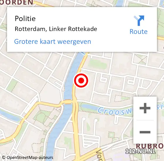Locatie op kaart van de 112 melding: Politie Rotterdam, Linker Rottekade op 11 maart 2024 22:00