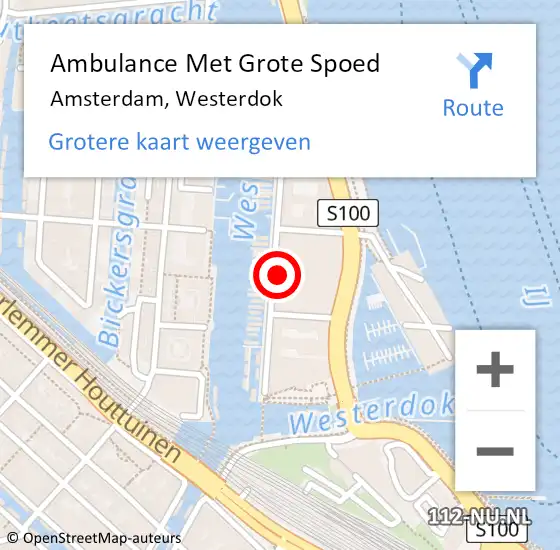 Locatie op kaart van de 112 melding: Ambulance Met Grote Spoed Naar Amsterdam, Westerdok op 11 maart 2024 22:23