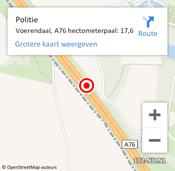 Locatie op kaart van de 112 melding: Politie Voerendaal, A76 hectometerpaal: 17,6 op 11 maart 2024 23:10