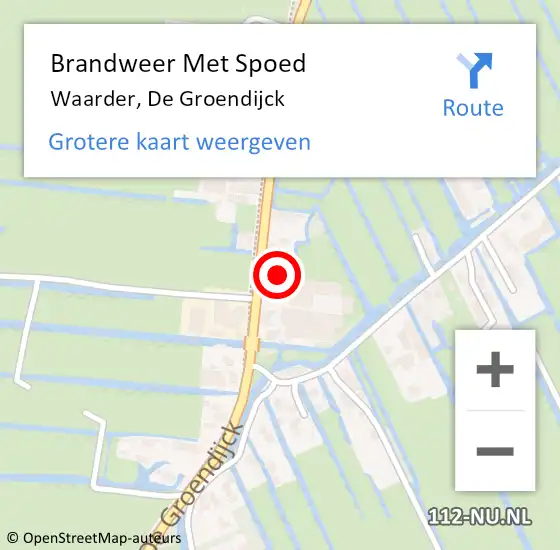 Locatie op kaart van de 112 melding: Brandweer Met Spoed Naar Waarder, De Groendijck op 11 maart 2024 23:56