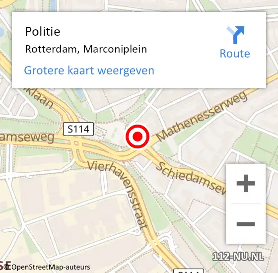 Locatie op kaart van de 112 melding: Politie Rotterdam, Marconiplein op 12 maart 2024 00:32