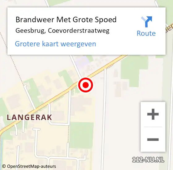 Locatie op kaart van de 112 melding: Brandweer Met Grote Spoed Naar Geesbrug, Coevorderstraatweg op 12 maart 2024 01:02